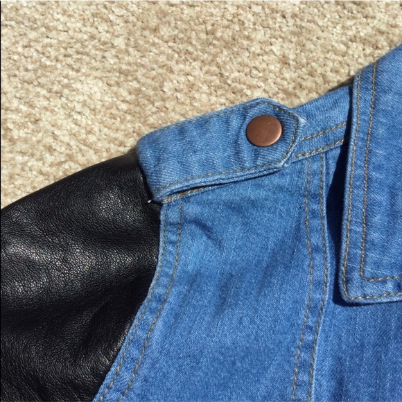 Forever 21 Blue Denim Jacket with Leather Sleeves - Picture 4 of 5
